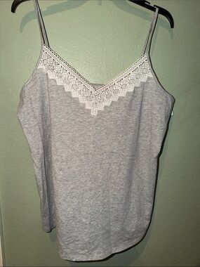 LOFT Grey Camisole with White Lace Trim NWT Retail $29.50 XL